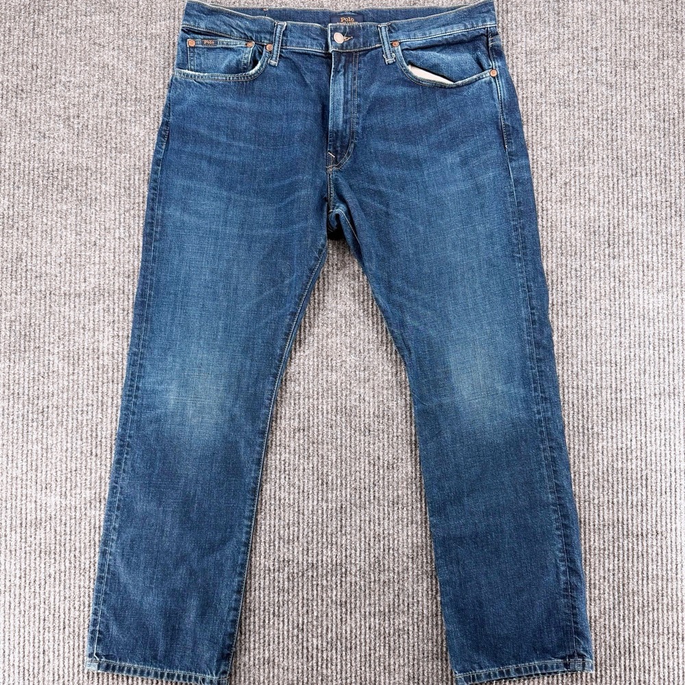 Mens Straight Leg Jeans Medium Dark Wash Distressed 36x30 Polo Ralph Lauren